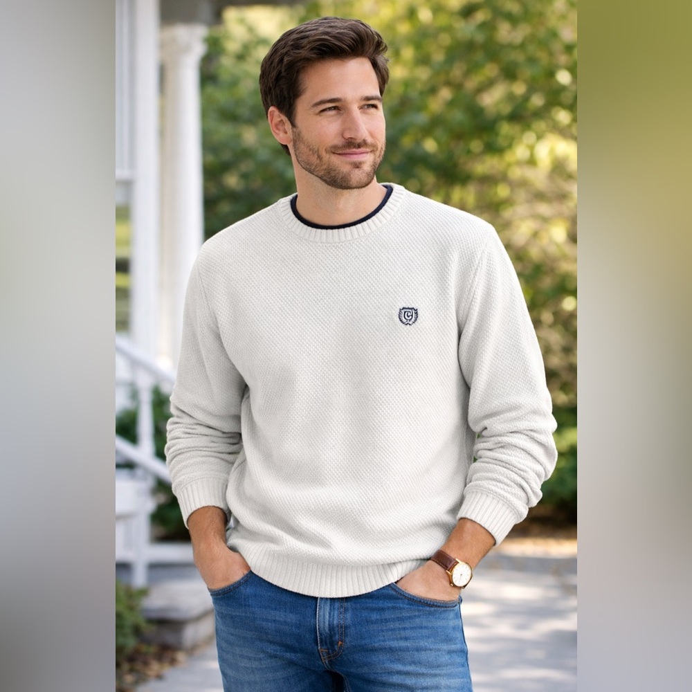 Chaps Cream Textured Knit Sweater Men’s XL Classic Logo Cotton